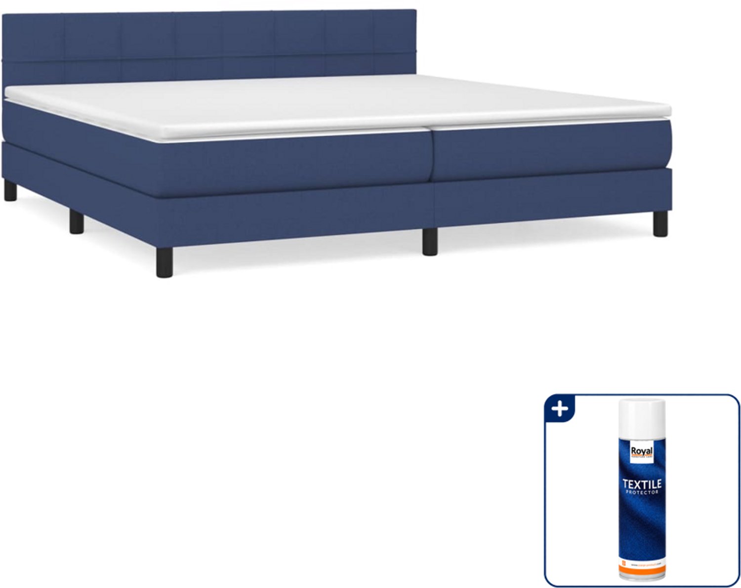 vidaXL boxspring met matras 200 x 200 cm - stof - blauw - Inclusief textielbeschermer 500 ml