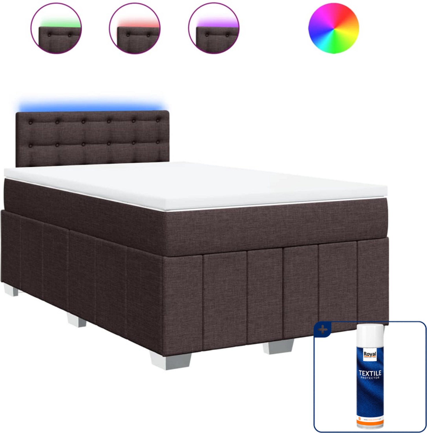 vidaXL boxspring met matras - 120 x 190 cm - donkerbruin - Inclusief textielbeschermer 500 ml