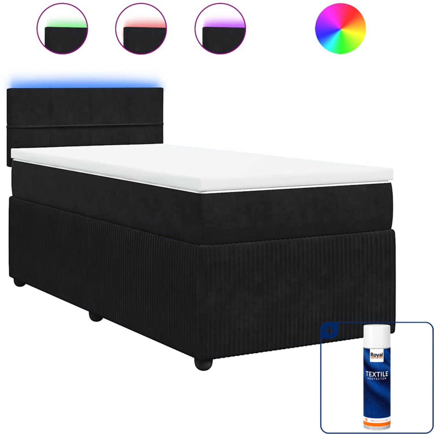 vidaXL Boxspring met matras - 90 x 200 cm - fluweel - zwart - Inclusief textielbeschermer 500 ml