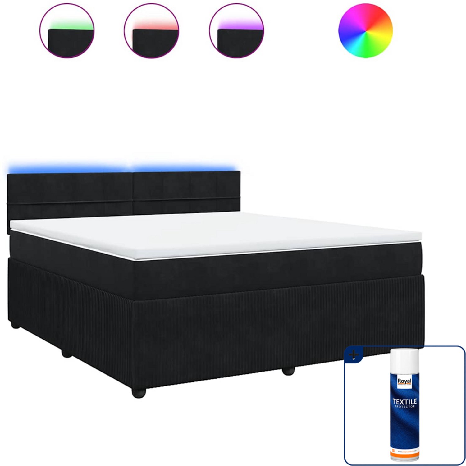 vidaXL Kingsize boxspring met matras - 180 x 200 cm - fluweel - zwart - Inclusief textielbeschermer 500 ml