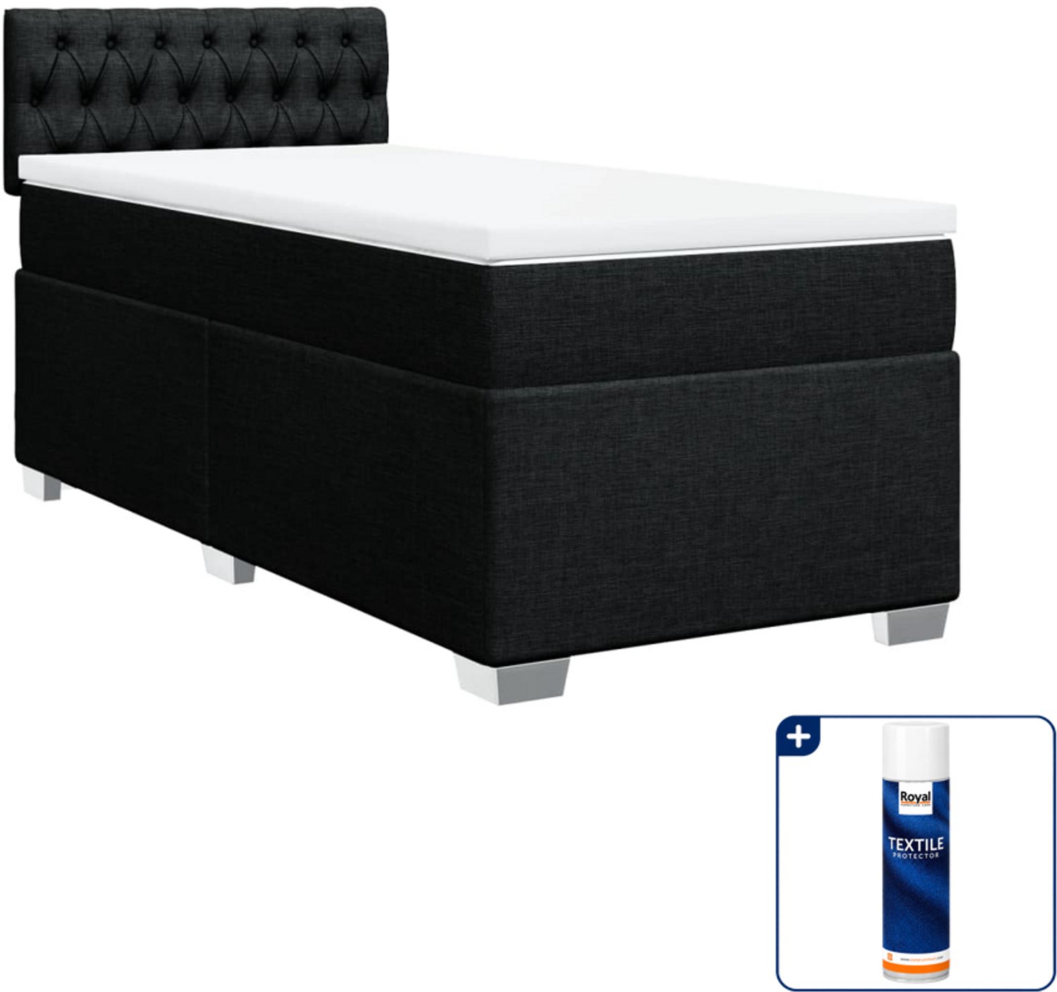vidaXL Boxspring met matras - 100 x 200 cm - stof - zwart - Inclusief textielbeschermer 500 ml