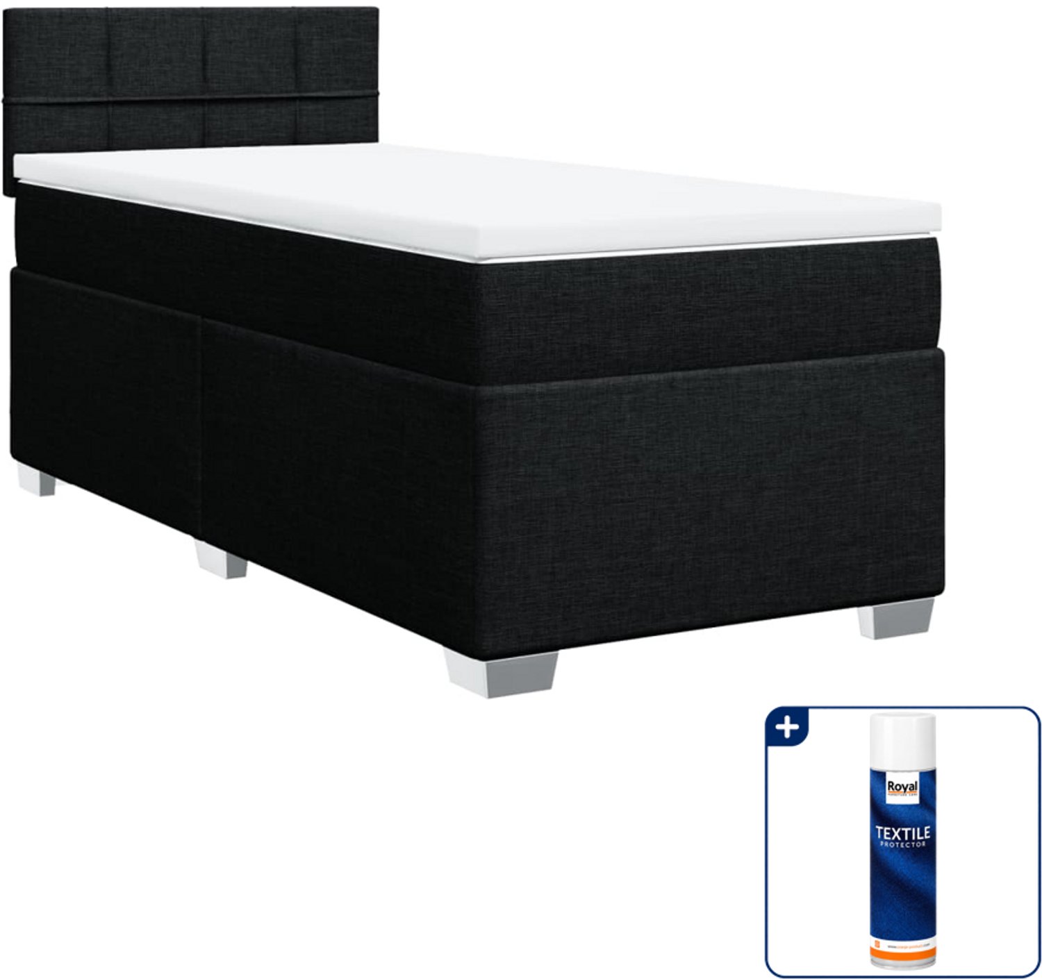 vidaXL boxspring met matras 100 x 200 cm - stof - zwart - Inclusief textielbeschermer 500 ml