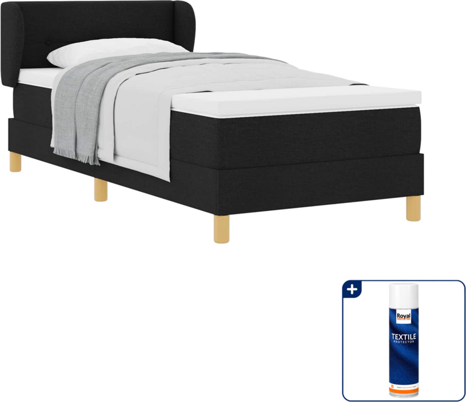 vidaXL boxspringbed - 90 x 200 cm - zwart - Inclusief textielbeschermer 500 ml