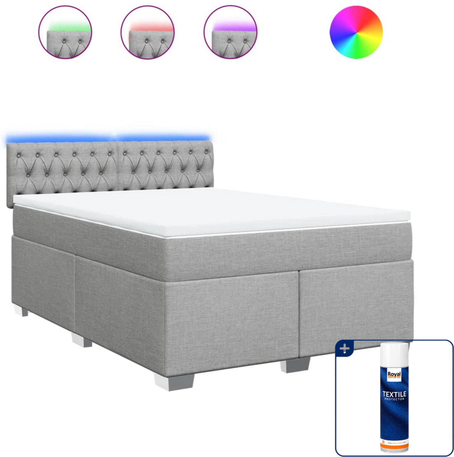 vidaXL boxspring met matras 140 x 190 cm - lichtgrijs - Inclusief textielbeschermer 500 ml