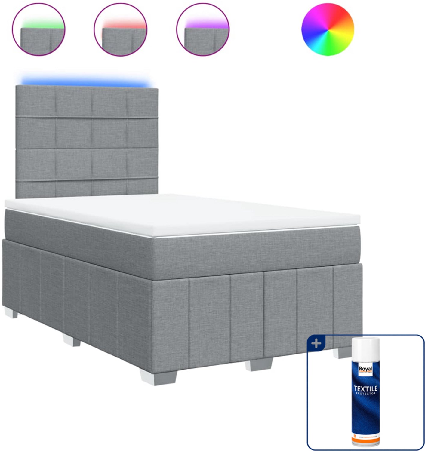 vidaXL boxspring met matras - 120 x 190 cm - lichtgrijs - Inclusief textielbeschermer 500 ml
