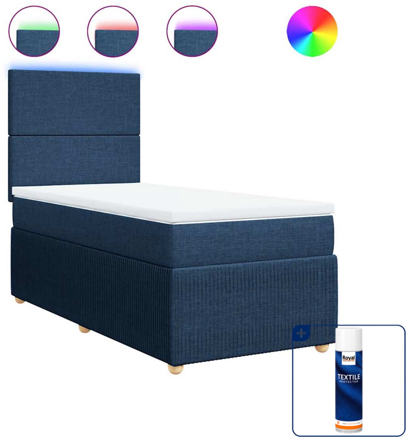 vidaXL boxspring met matras - 90 x 190 cm - stof - blauw - Inclusief textielbeschermer 500 ml