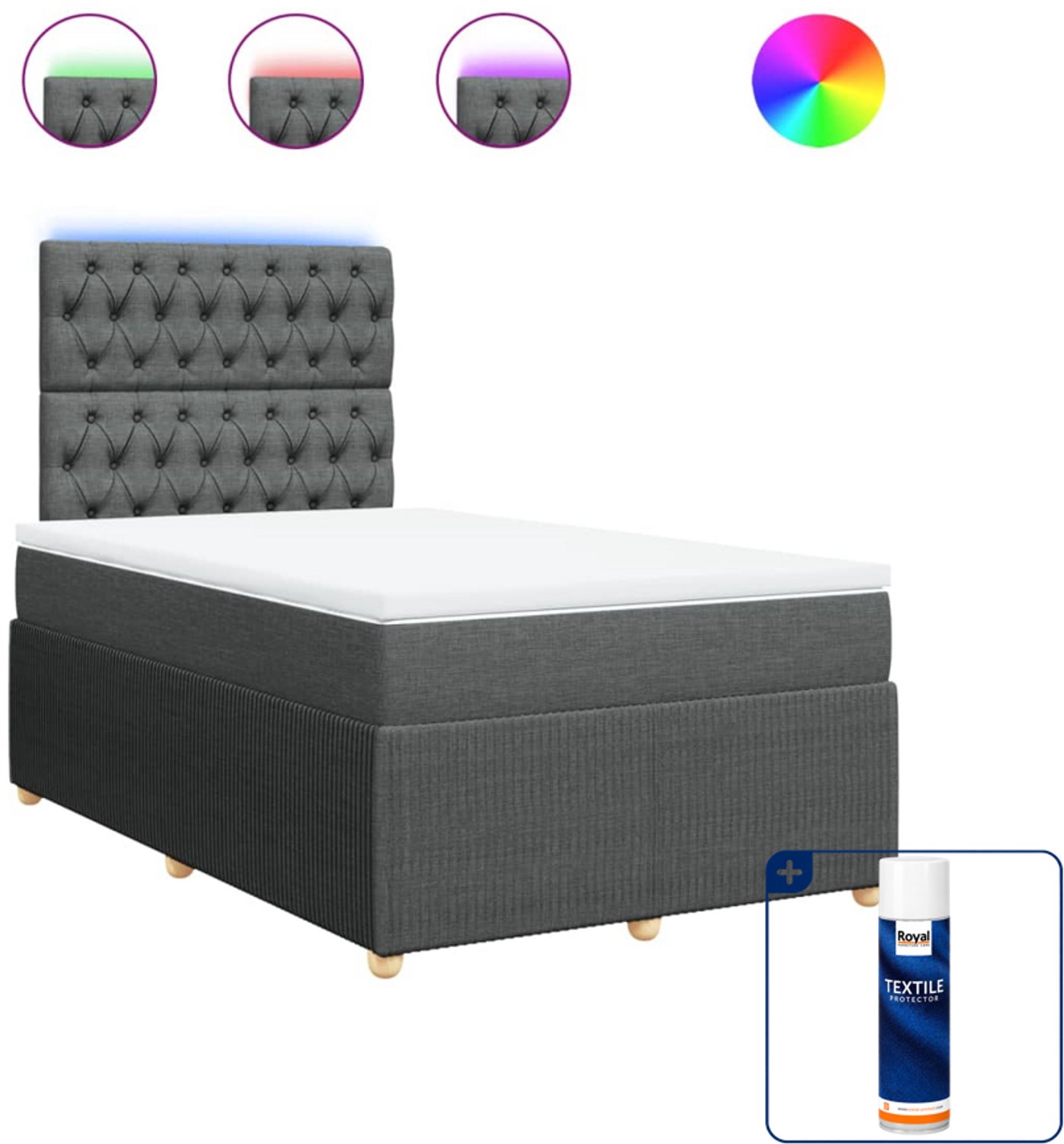vidaXL boxspring met matras - 120 x 200 cm - stof - donkergrijs - Inclusief textielbeschermer 500 ml