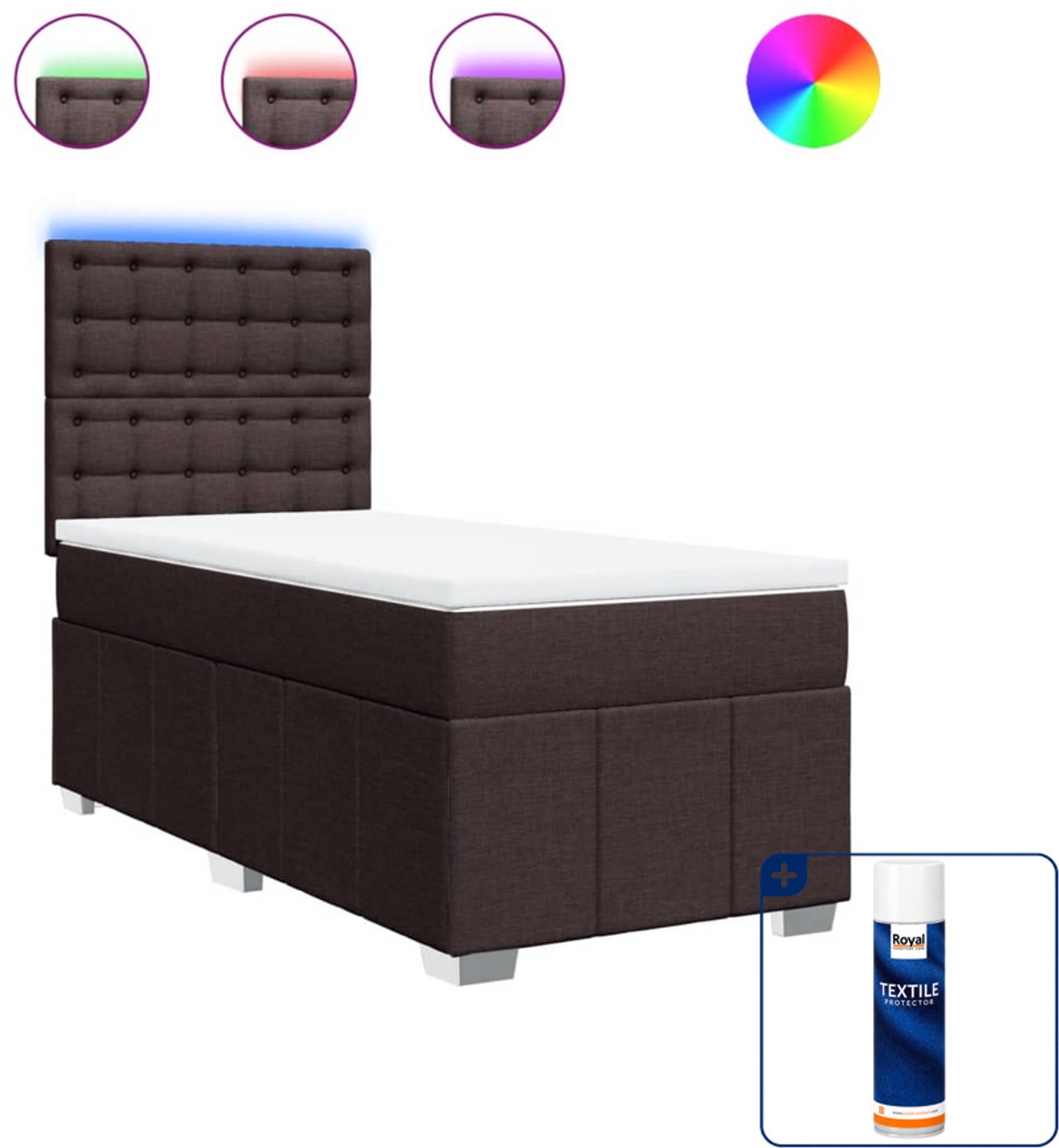 vidaXL boxspring met matras - 100 x 200 cm - stof - donkerbruin - Inclusief textielbeschermer 500 ml