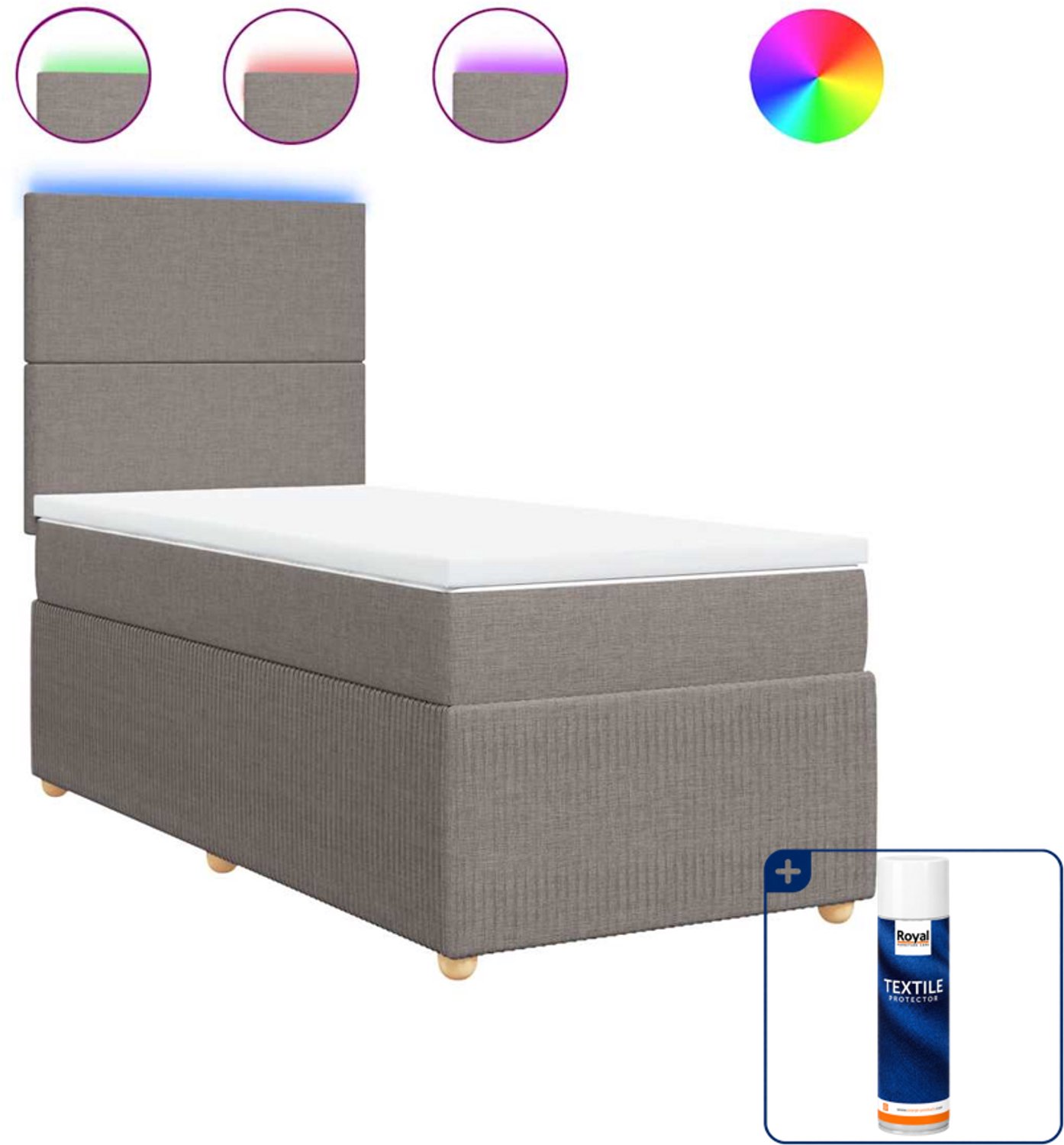 vidaXL boxspring met matras - 90 x 190 cm - stof - taupe - Inclusief textielbeschermer 500 ml