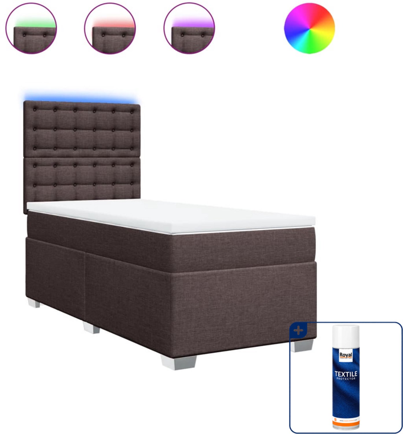 vidaXL boxspring met matras 90 x 200 cm - donkerbruin - Inclusief textielbeschermer 500 ml