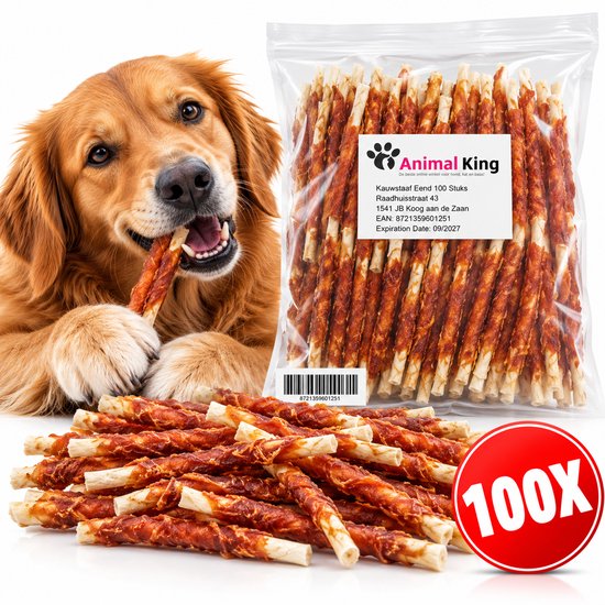 Kauwstaaf Hond Eend - Hondensnack - Kauwstaafjes Hond 100 Stuks - Animalking - Kauwsnack Hond 12,5 CM · bol.com prijsdaling melding