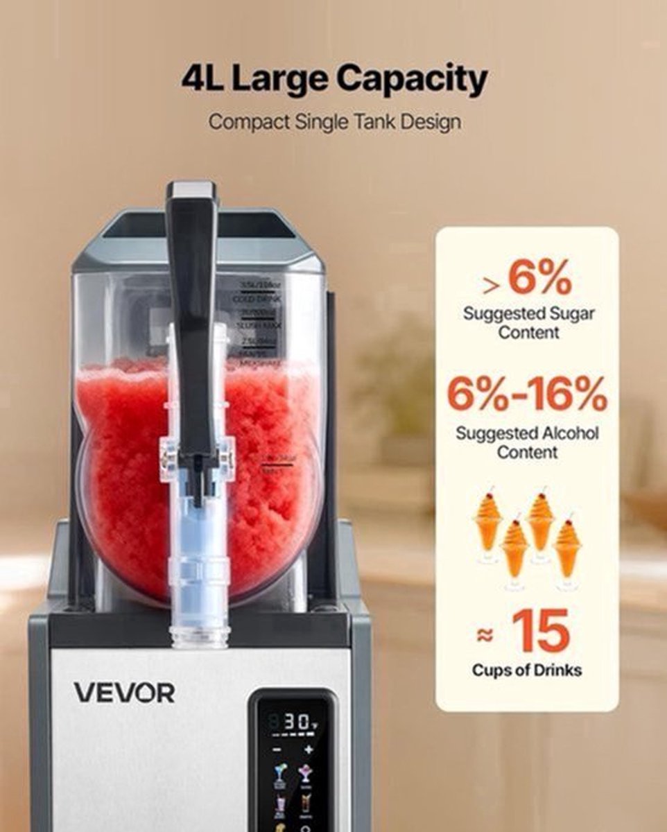 Slushmachine – Slush Puppy Maker – Ijsmachine – Margarita Machine – Milkshakemachine – 4 Liter Capaciteit – 350W Krachtige Compressor – Zelfreinigende Functie