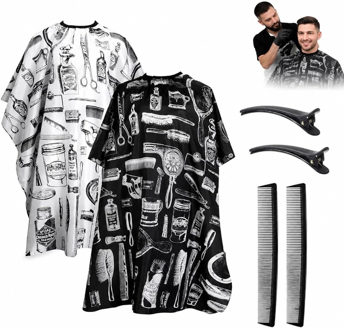 Professionele Kapperscape Set voor Haar Knippen, Baard Trimmen en Verzorging - 2-delige Kappers Robe en Kappersbenodigdheden