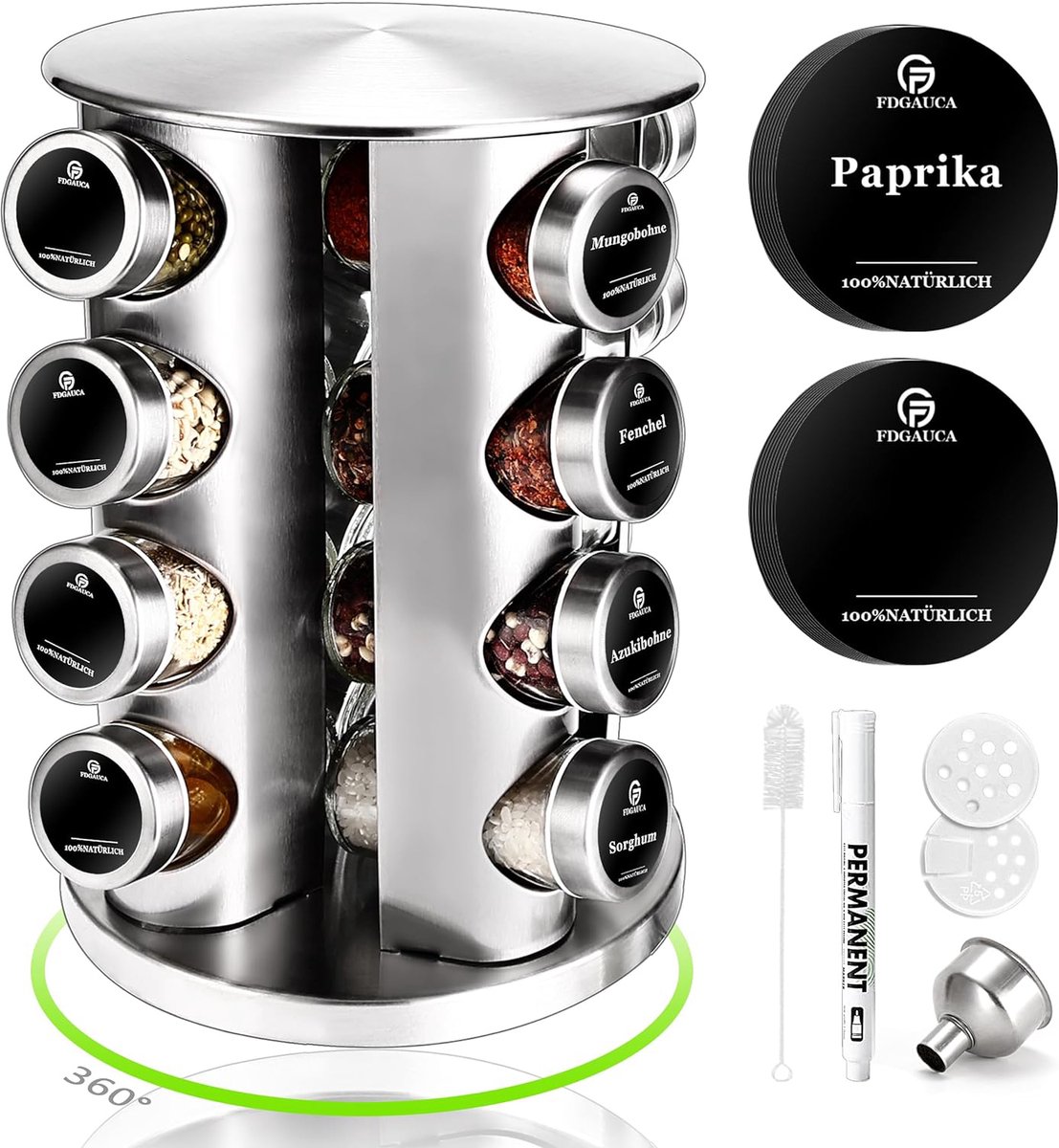 Mura Kruidenpotjes - Kruidenrek - Kruidenmolen - Kruidenrekje - Kruiden Organizer - Spice Rack - 360° Draaibaar - Zilver