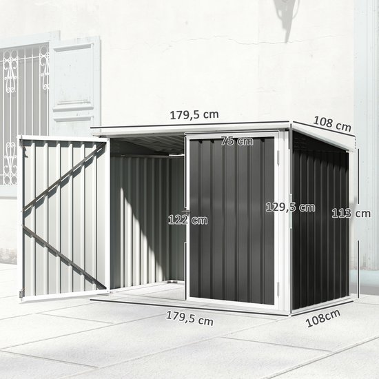 Outsunny Vuilnisbakhuis-Gegalvaniseerd staal-179,5L x 108B x 129,5H cm-Donkergrijs van Merkloos — afbeelding 3