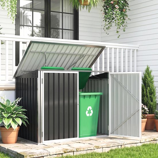 Outsunny Vuilnisbakhuis-Gegalvaniseerd staal-179,5L x 108B x 129,5H cm-Donkergrijs van Merkloos — afbeelding 5