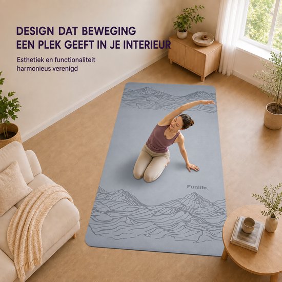 FunLife Extra Brede Yogamat 183 x 80 cm - 8 mm TPE Fitnessmat Antislip - Sportmat voor Yoga, Pilates en Thuisfitness - Met Draagriem - Lichtgrijs — afbeelding 2