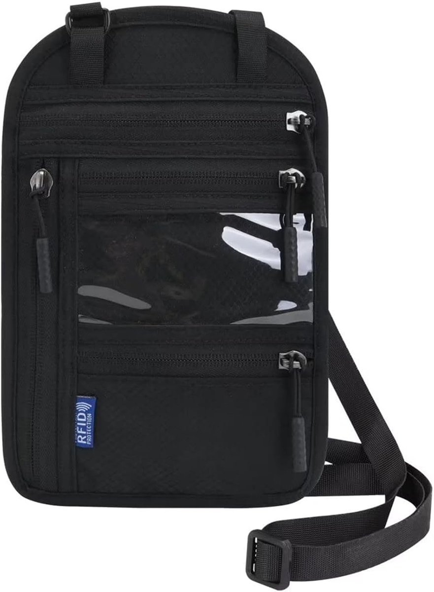 Borsttas met RFID-bescherming - Zwart - 15 x 23 cm - Waterdichte Documenthouder met Diefstalbeveiliging - Voor Reizigers
