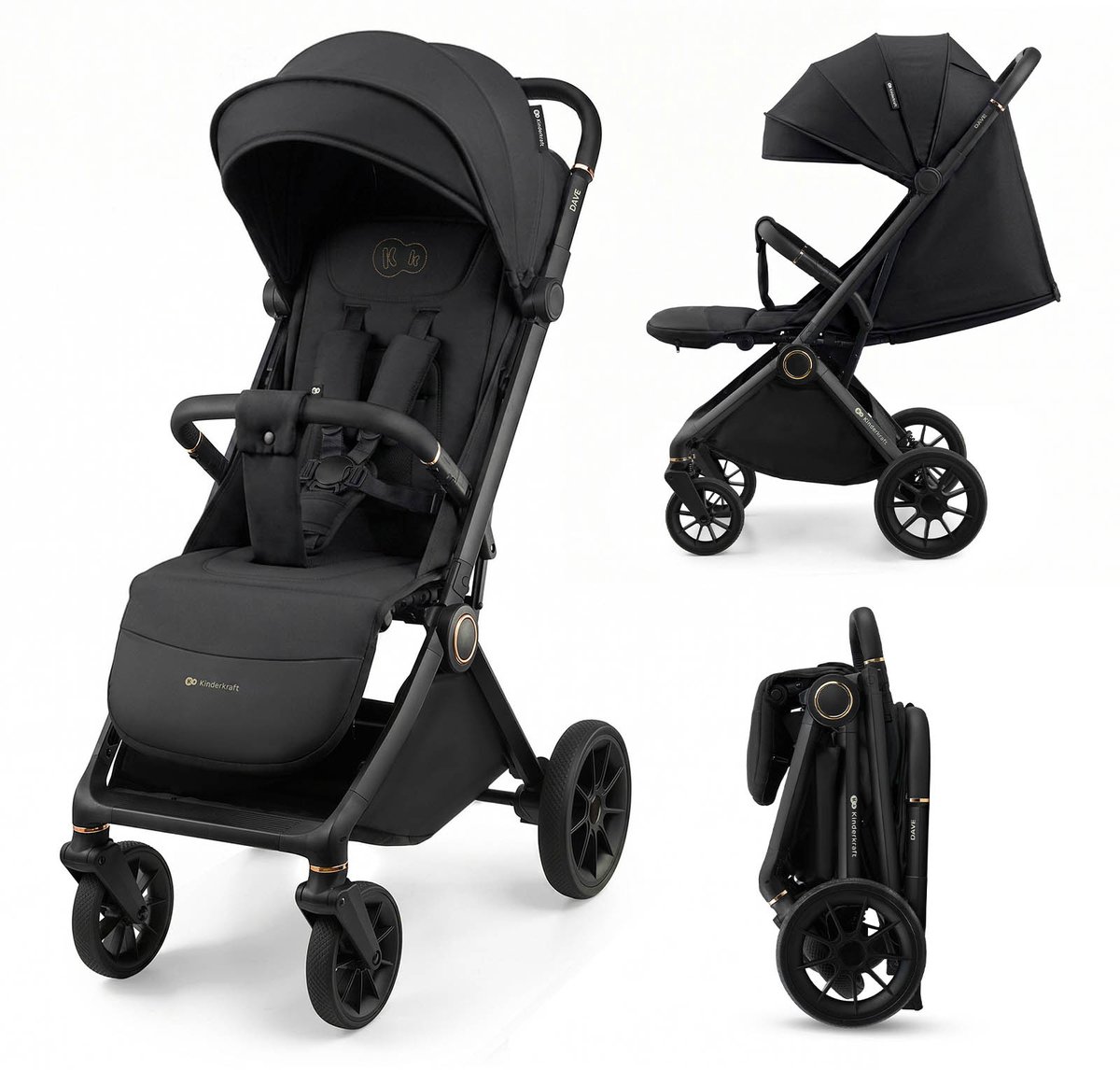 Kinderkraft DAVE - Kinderwagen - Lichtgewicht 9,5 kg - Geveerde wielen - Tot 22 kg - Zwart