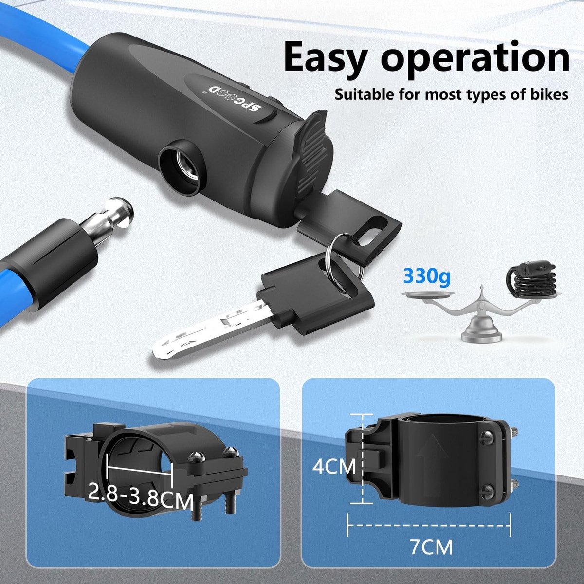 Fiets sleeptouw - Blauw - 120 cm - 12 mm Stalen Kabel met Bevestigingsmechanisme - Veilig Fietsslot