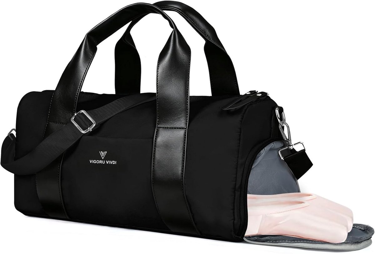 Kleine Gymtas - Zwart - 40 x 17 x 18 cm - Lichtgewicht Waterdichte Sporttas met Schoenenvak - Voor Vrouwen