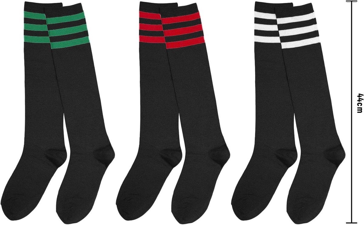 Klassieke Sokken - Zwart met Drie Kleuren Strepen - Knielange Kousen - Voor Dames