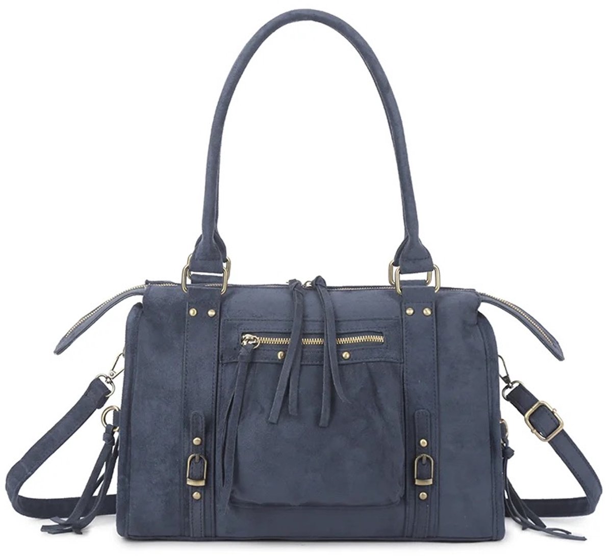 Damestas - It Girl Bag - City Bag - Suede - Blauw - 36 x 15 x 23 cm - Handtas - Schoudertas.