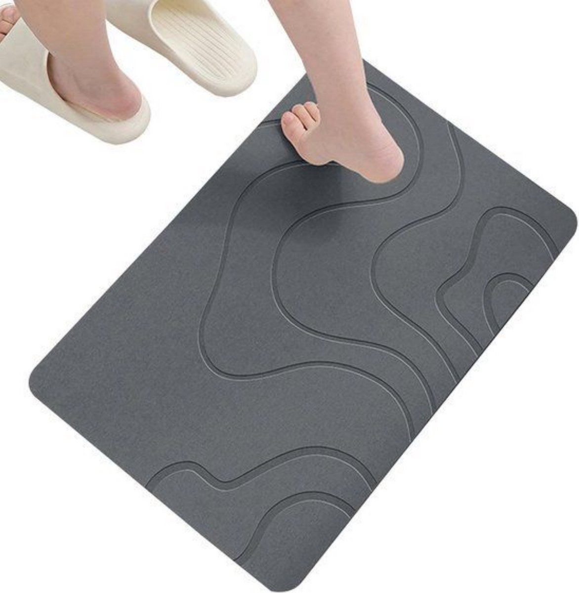 1 stuk – Vloermat – Minimalistisch lijnontwerp – Diatomeeënaarde – Deurmat/inloopmat – Geschikt voor de badkamer – Absorberend – Antislip & vlekbestendig – 40 x 60 cm – Donkergrijs
