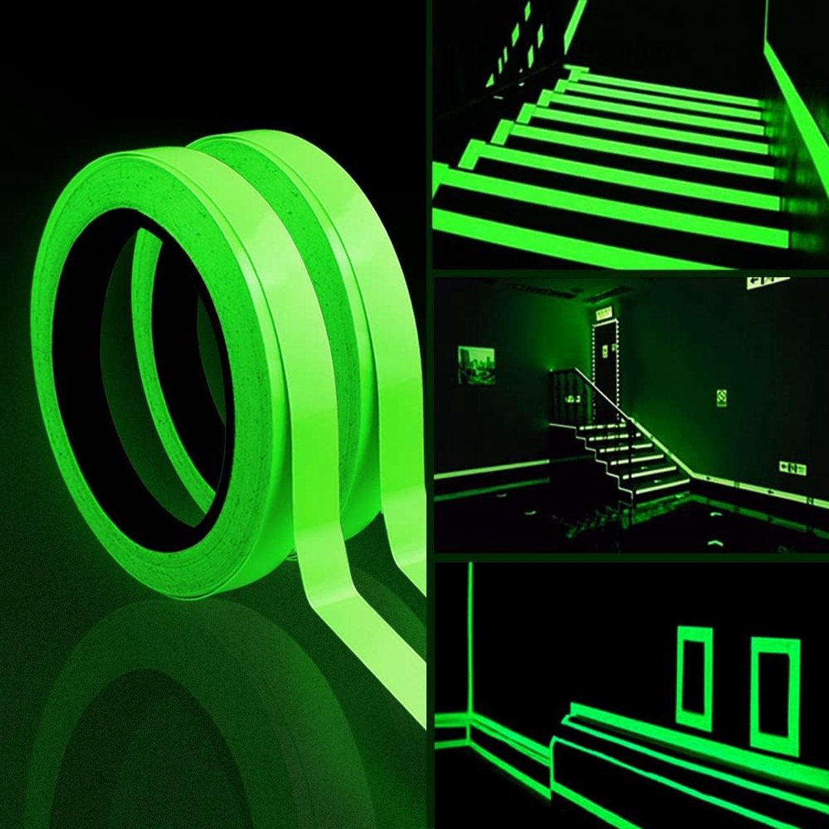 2 stuks - Reflecterende tape - Lichtgevende tape - Zelfklevende reflecterende tape - 10 m x 10 mm - Waterdichte fluorescerende tape - Waarschuwingstape - Geschikt voor trap- en podiumdecoratie - Groen licht