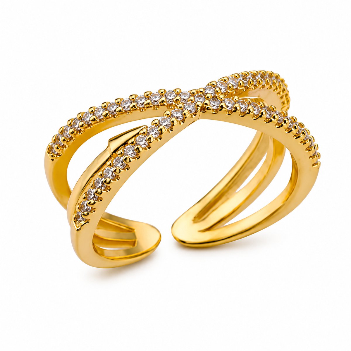 Matthew Studio® Open Ring Dames - Goudkleurig - Verstelbare Ring - Zirkonia Design