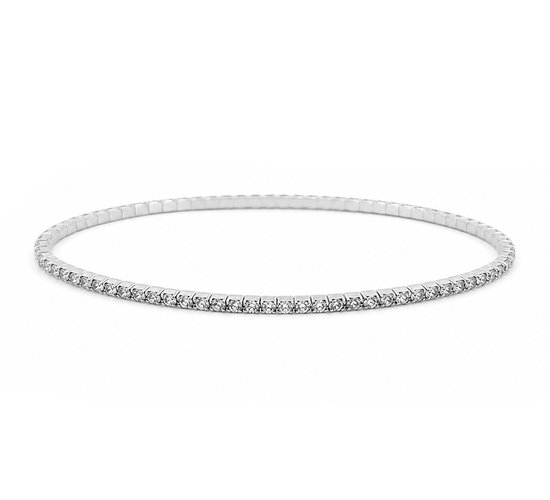 Zilverkleurig, elastisch armbandje bezet met strass.