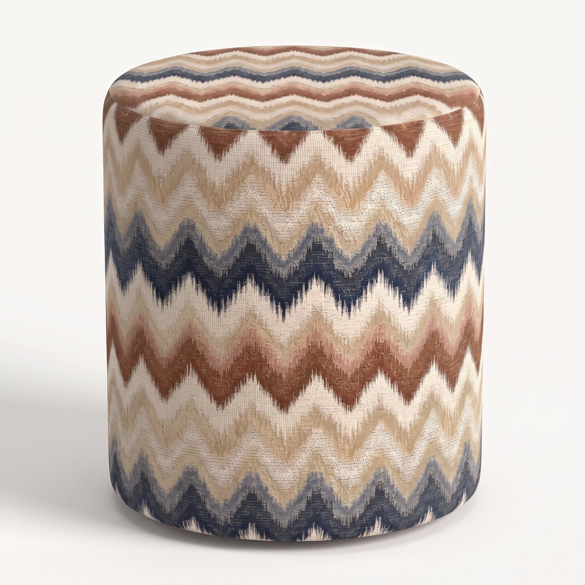 Mörgenn Poef Zigzag Terra Blue - Ronde Poef en Voetenbank - Chevron Geweven - 45x45x60 cm