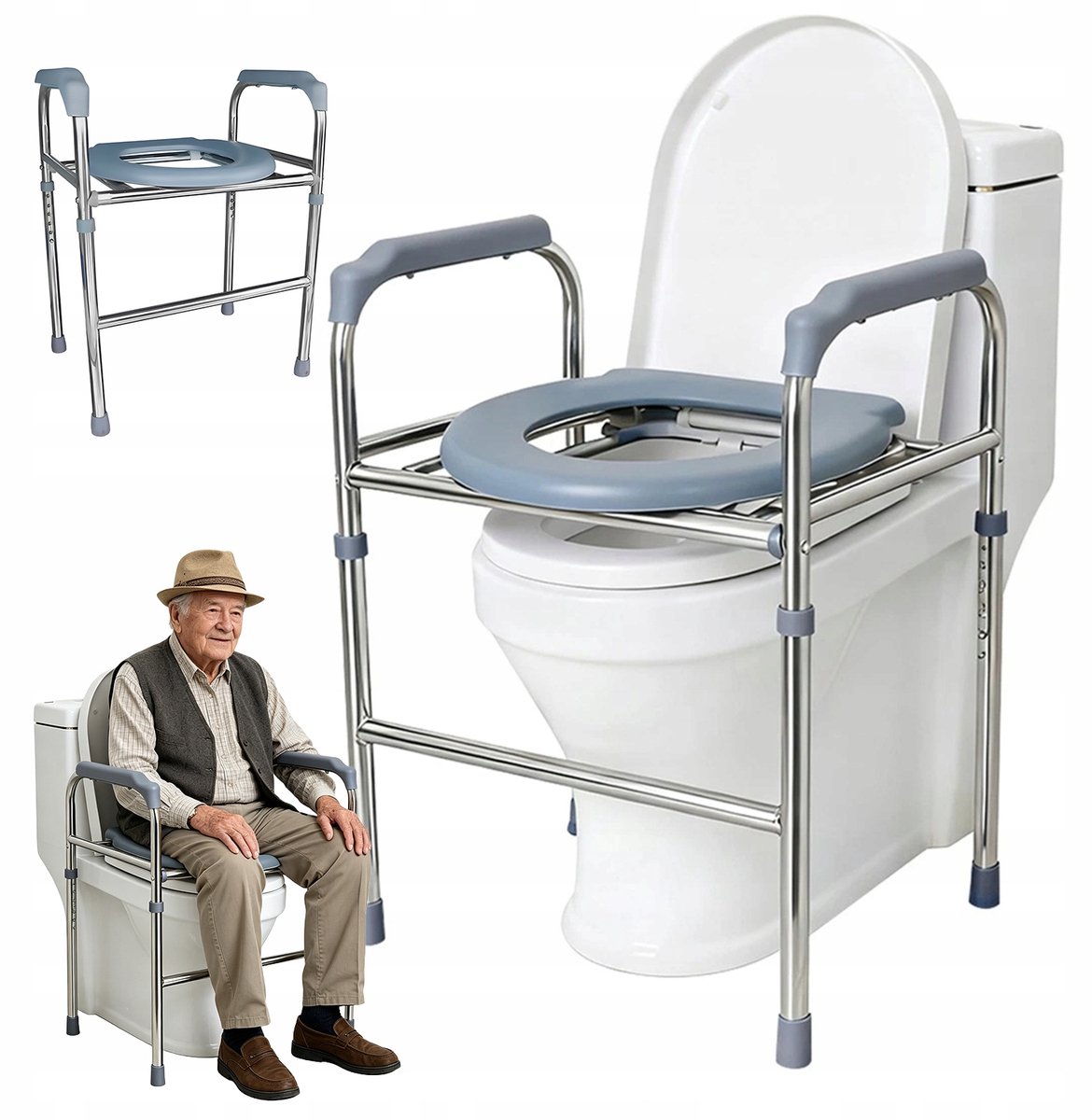 Verhoogde Toiletbril - Toiletbeugel Stahulp - WC Verhoger met Armsteunen - 100 Kg Draagvermogen - met Stalen Frame & Zitting - Verhoogde WC Bril - Voor Ouderen & Gehandicapten & Zwangeren