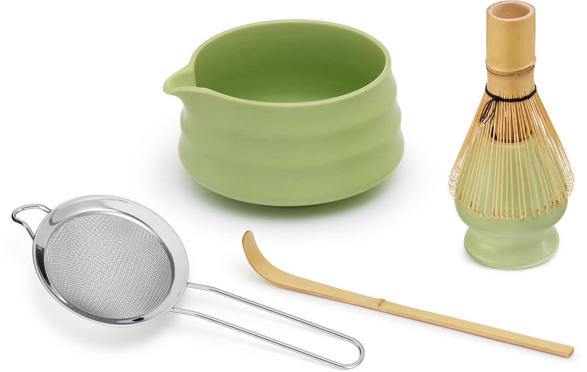 GOURMETmaxx Matcha-set van keramiek, 5-delig | Matcha-theeset met matcha-klopper, matcha-kom, matcha-set met bamboelepel enz. | Keramische set voor het bereiden van matcha-thee | Matcha-bereidingsset zonder poeder