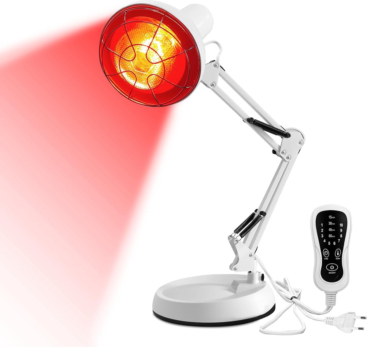 Infraroodlamp 150W met Standaard – Roodlichtlamp met Timer – Warmtelamp met 10 Temperatuurstanden – Infrarood Licht – Verstelbare Lamp voor Spieren en Gewrichten – Thuisgebruik