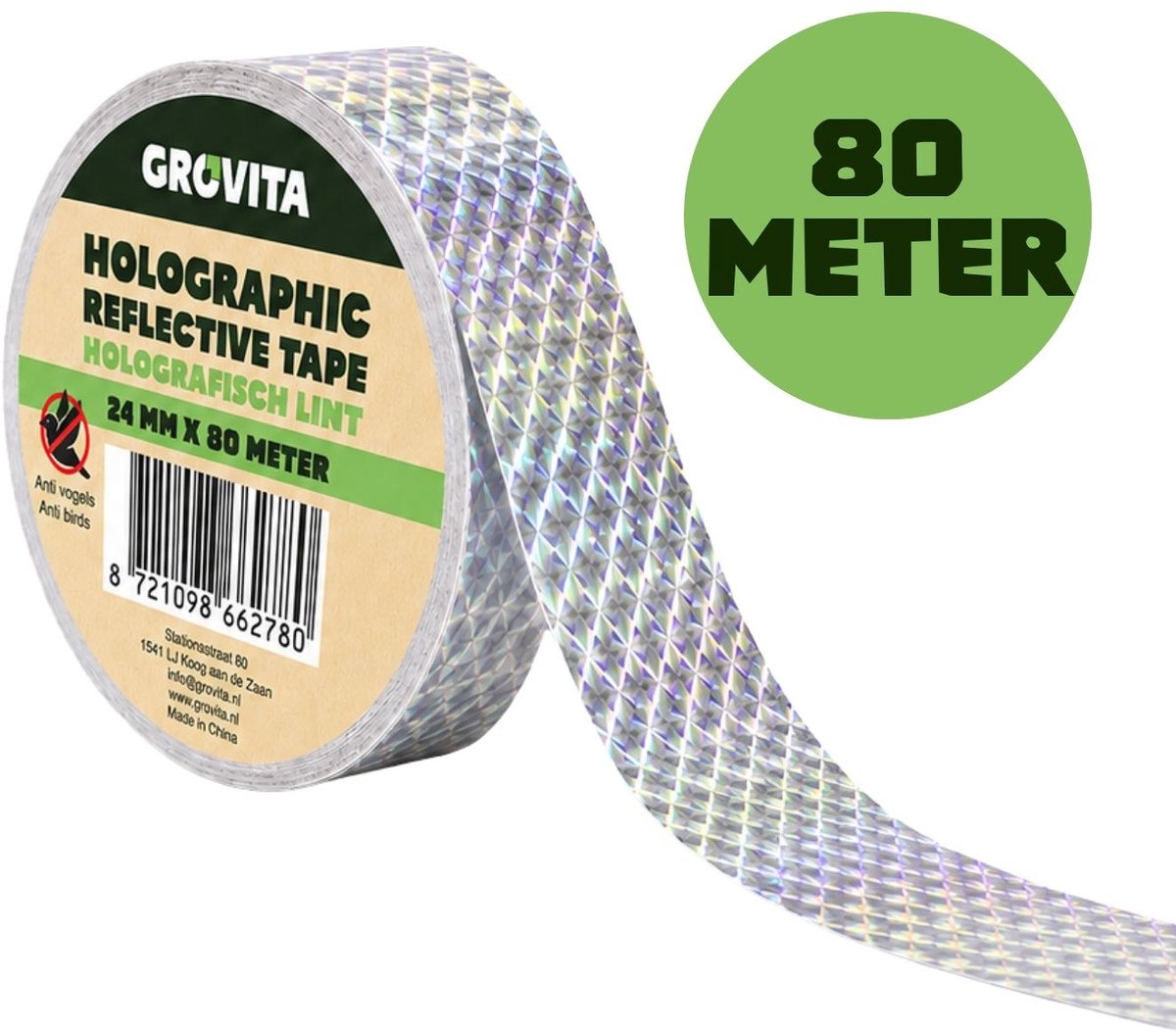 Grovita Vogel Afschrik Lint - Holografisch - 24 mm x 80 meter - Vogelverjager - Vogelverschrikker