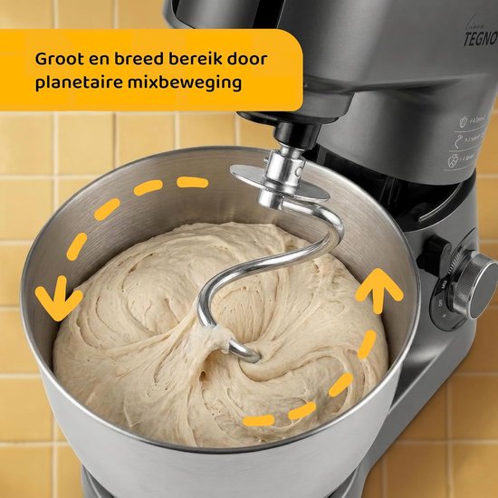 Staande Mixer - Keukenmachine Deeg - Bakken en Koken - Krachtige 1500W Motor - 6.5 Liter Kom - Antracietgrijs — afbeelding 5