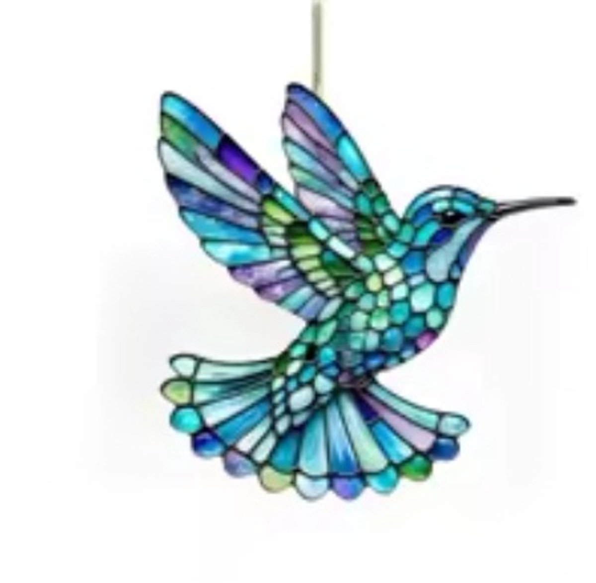 Suncatcher Kolibrie Blauw & Paars - Acryl Raamdecoratie Hanger - Glas-in-lood Stijl - 8 cm - Zonnevanger & Kersthanger
