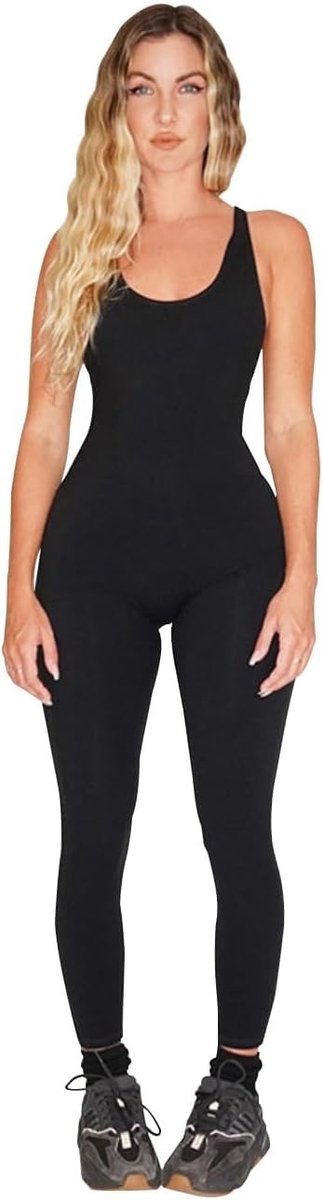 Sportieve dames jumpsuit voor yoga en fitness, rugloos en mouwloos met lange leggings voor workouts en hardlopen