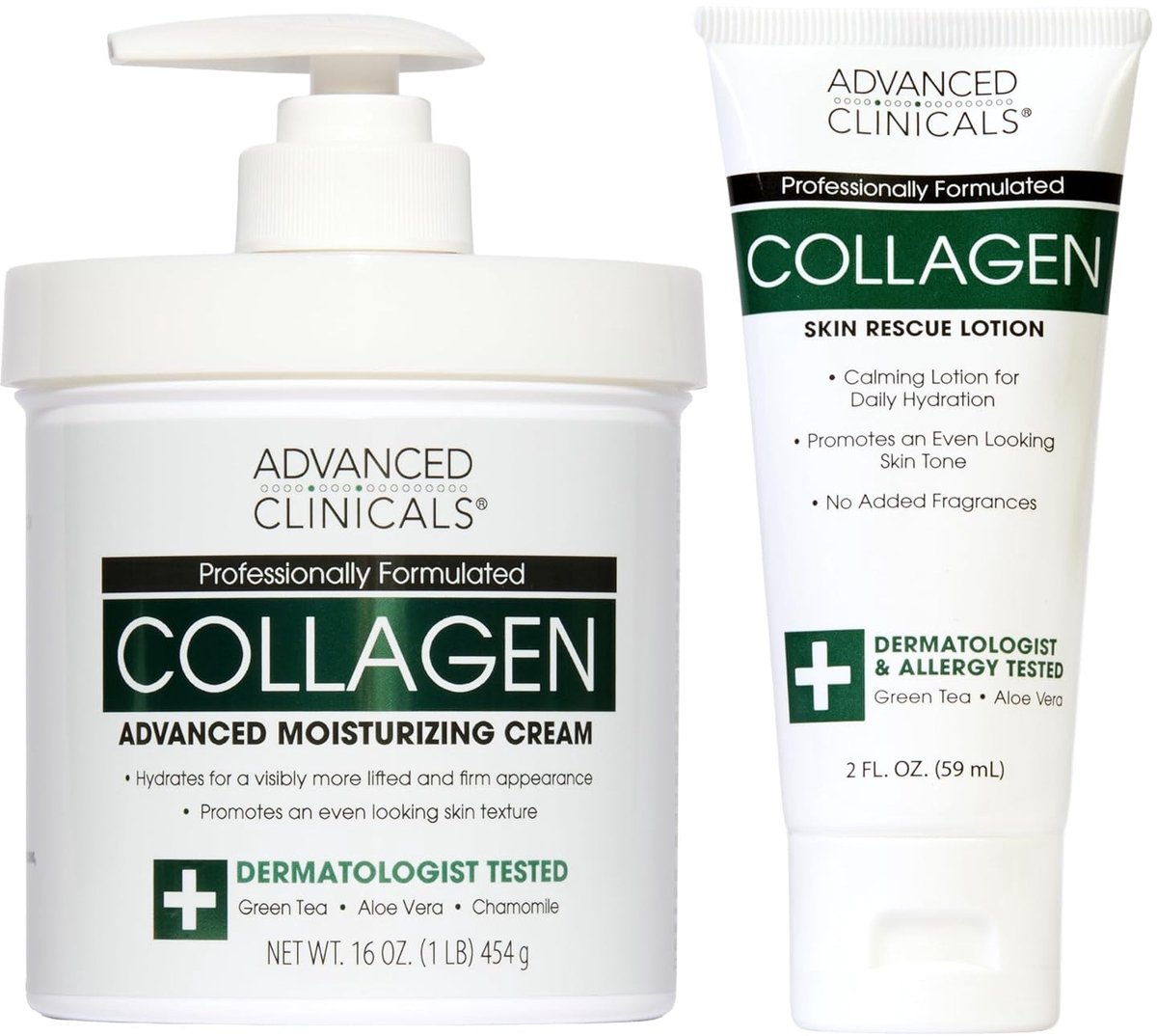 Advanced Clinicals Collagen Body Lotion & Face Moisturizer – Bodycrème & Gezichtscrème met Collageen + Travel Size