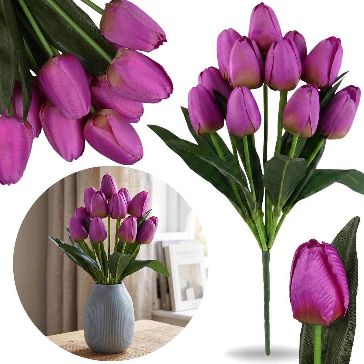 KUNST tulpen, BOEKET paarse tulpen, tak 43 cm, SET 12 stuks, ALS ECHT