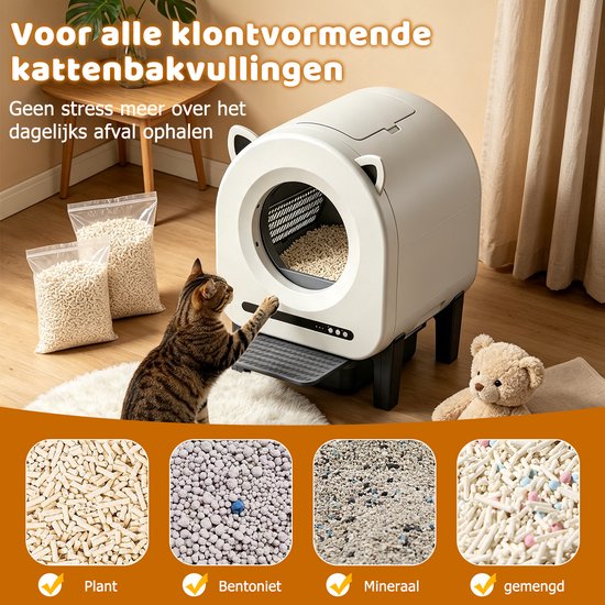 Automatische Kattenbak XXL - Zelfreinigend Electrische Kattenbak - Bedienen via App - 90L + 11L - Incl stekkeradapter en 3 rollen Kattenbakzakken - Slimme Waarschuwing - Gezondheidsbewaking - Incl. Kattenbakmat