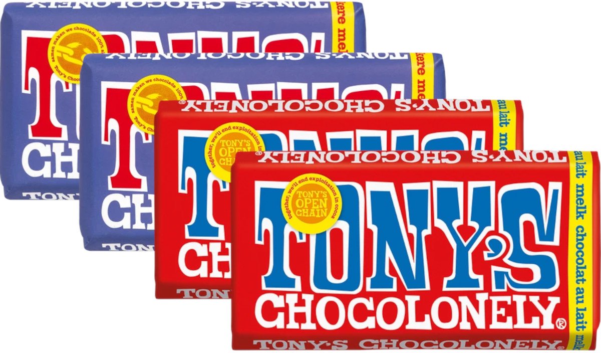 Tony's Chocolonely Donkere Melk Pretzel Toffee & Melk - Mixverpakking - Chocolade - 720g (4x180g)