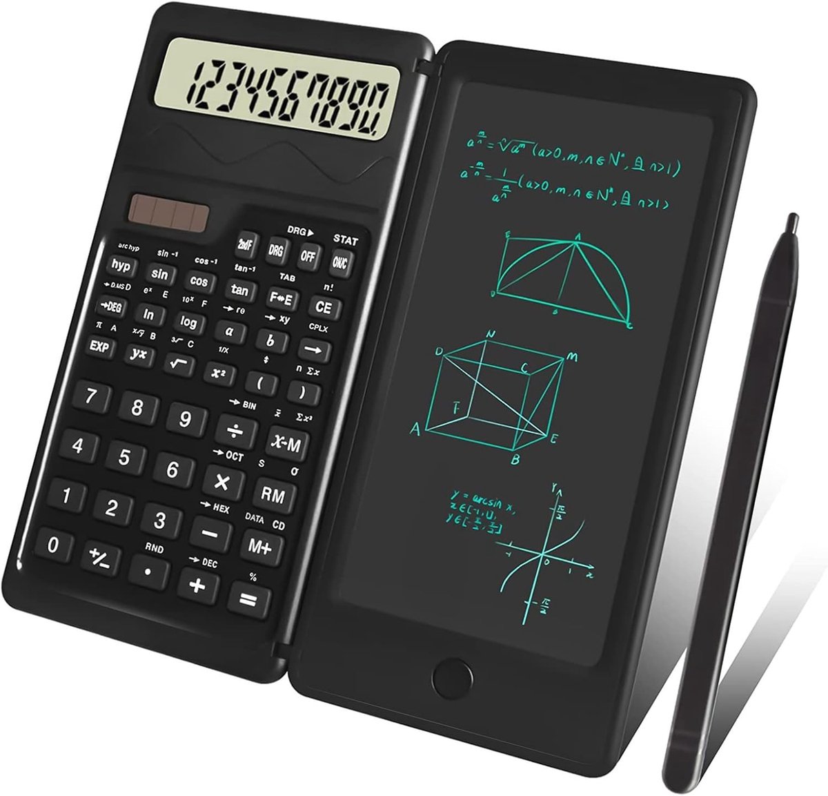 Rekenmachine-met uitwisbaar schrijfblok-12-cijferig LCD-scherm-Zwart-1 pak