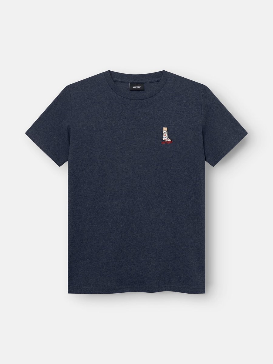 Antwrp T-shirt donkerblauw met geborduurd gipsbeen-motief voor heren - M (38)