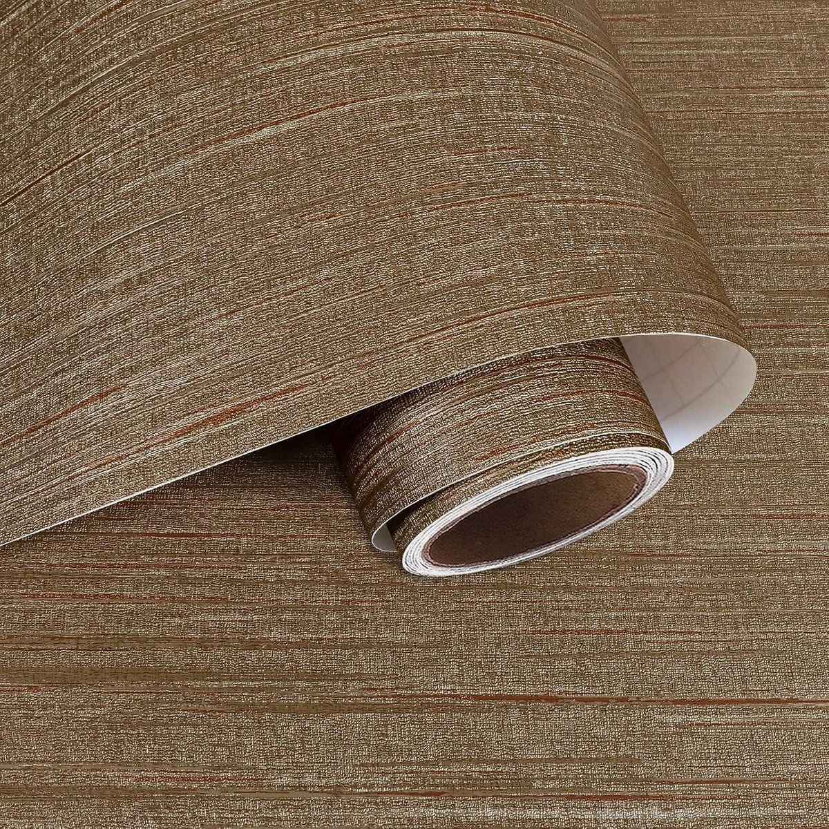Gouden Bruine Nepleiste Wallpaper Zelfklevend met Linnen Textuur voor Woonkamer, Meubels en Decoratie - 40cm x 200cm
