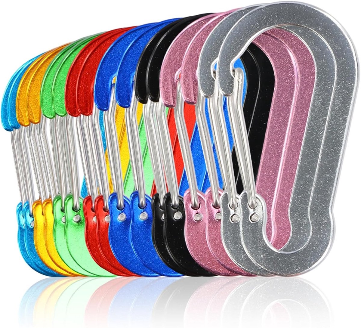 Set van 16 Kleurige Pompoenvormige Carabiner Haken van Aluminium, Lichtgewicht en Stevig voor Kamperen, Wandelen, Vissen en Buitenactiviteiten