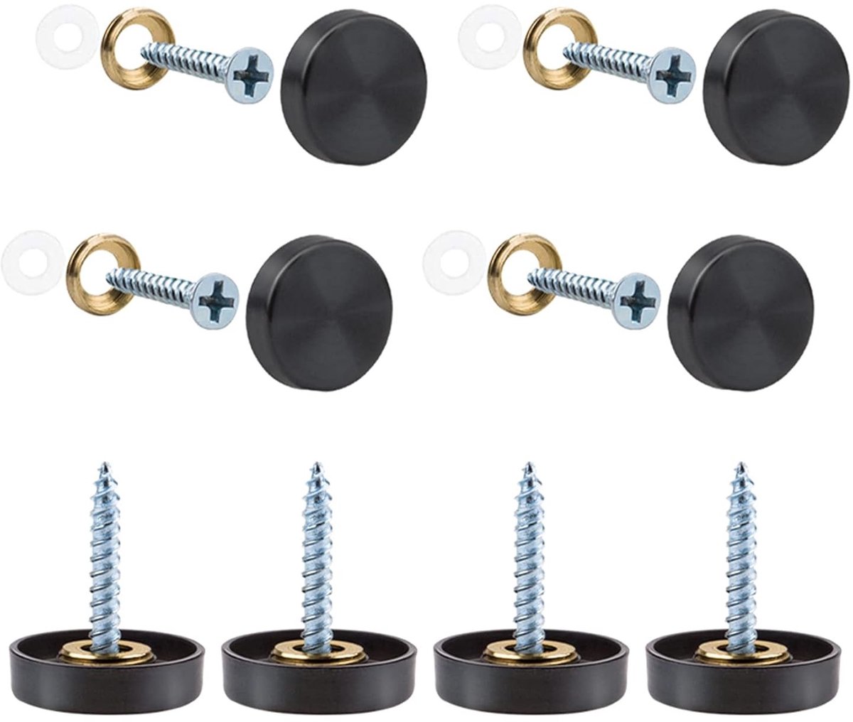 Decoratieve Spiegelschroeven Set van 20 Stuks - RVS Spiegelnagels met Zwarte Kap - Perfect voor Wandspiegels en Meubels