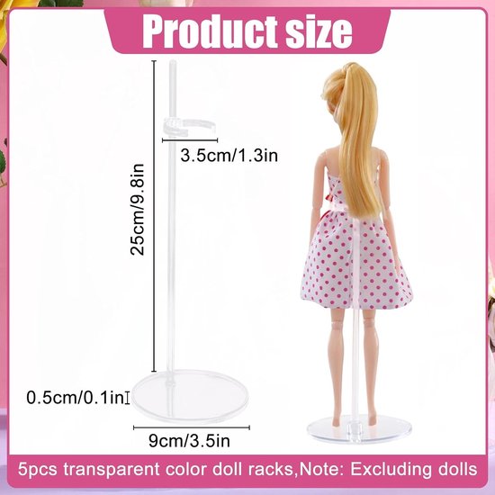 Set van 5 Transparante Poppenstandaards voor 30 cm Poppen - Stevige en Duurzame Ondersteuning — afbeelding 5