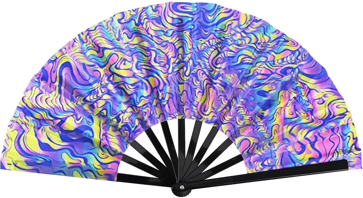 Bamboe Vouwende Handwaaier - Traditionele Chinese Waaier - Performance Accessoire - UV Gloei-Effect - Snelle Pols-Snap Opening - Natuurlijk Bamboe En Stof - Duurzaam Handgemaakt Design - Veelzijdig Voor Feesten En Dans - 1 Stuk